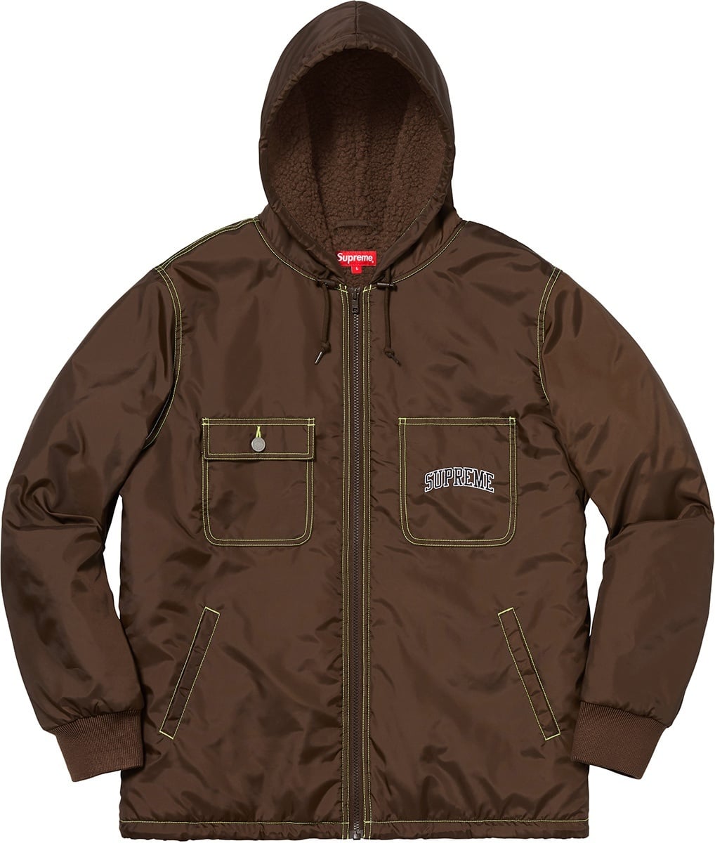 Sherpa Lined Nylon Zip Up Jacket view 12